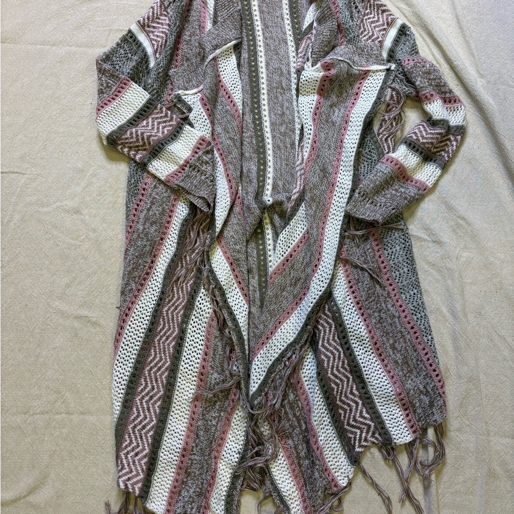 Absolutely Famous Earthy Tones Striped Poncho